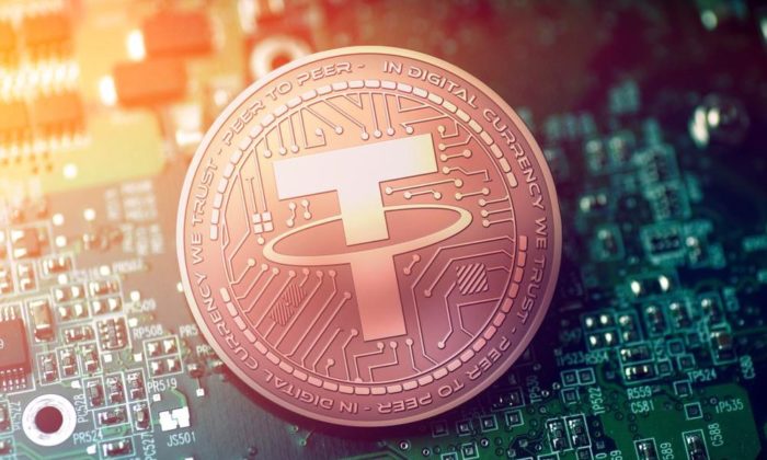 USDT (Tether) is illustrated as a physical coin and lies on an electric circuit