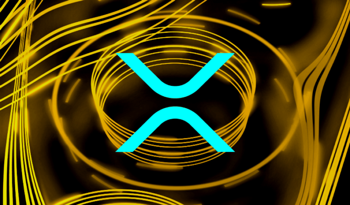 The logo of Ripple (XRP) on a yellow and black background